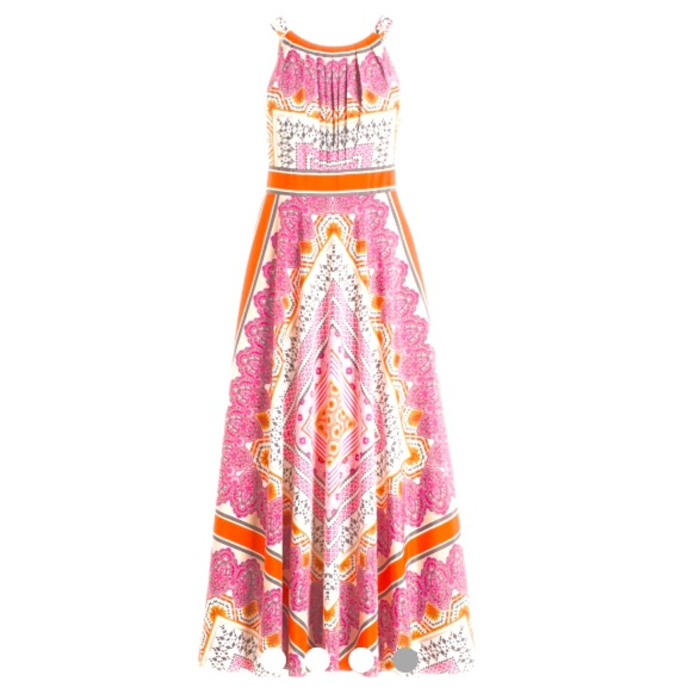 ELIZA J Scarf Print Maxi Dress Halter Pleated Scarf Fit Flare Flowy Bright 12